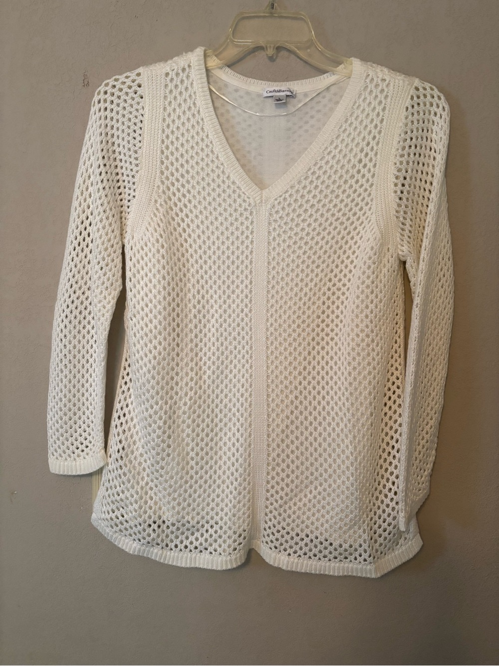 Coldwater Creek Cream Open-Knit V-Neck Pullover